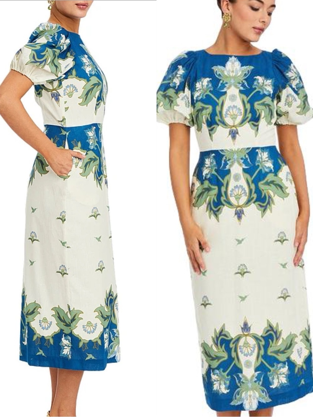 Mestiza New York size 10 Faye midi dress blue floral cotton puff sleeve NEW
